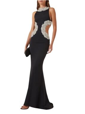 ⭐️ Bronx and Banco Camila Black Rhinestone Cutout Gown M